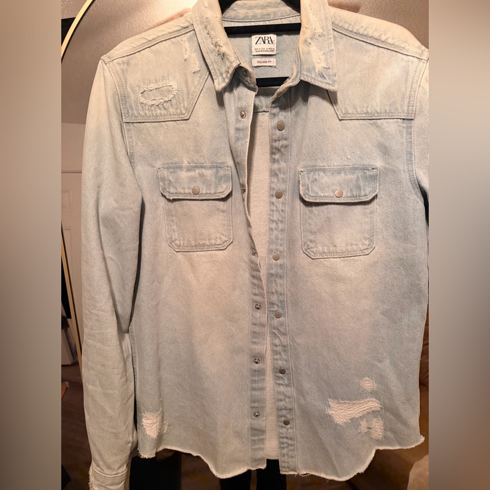 Zara Light Blue Relaxed Fit Denim Jacket